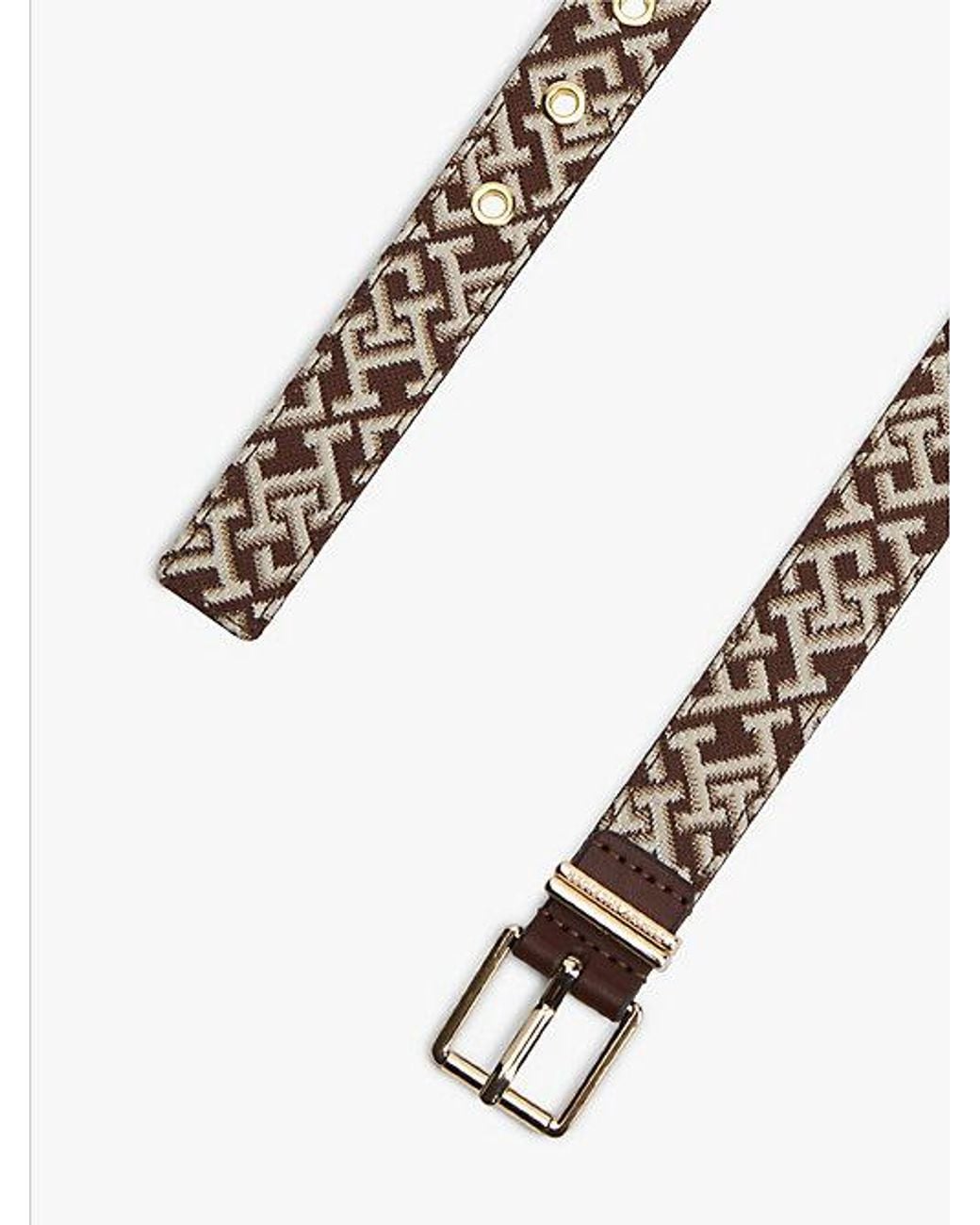 Tommy Hilfiger Green Jacquard Double Keeper Square Buckle Belt