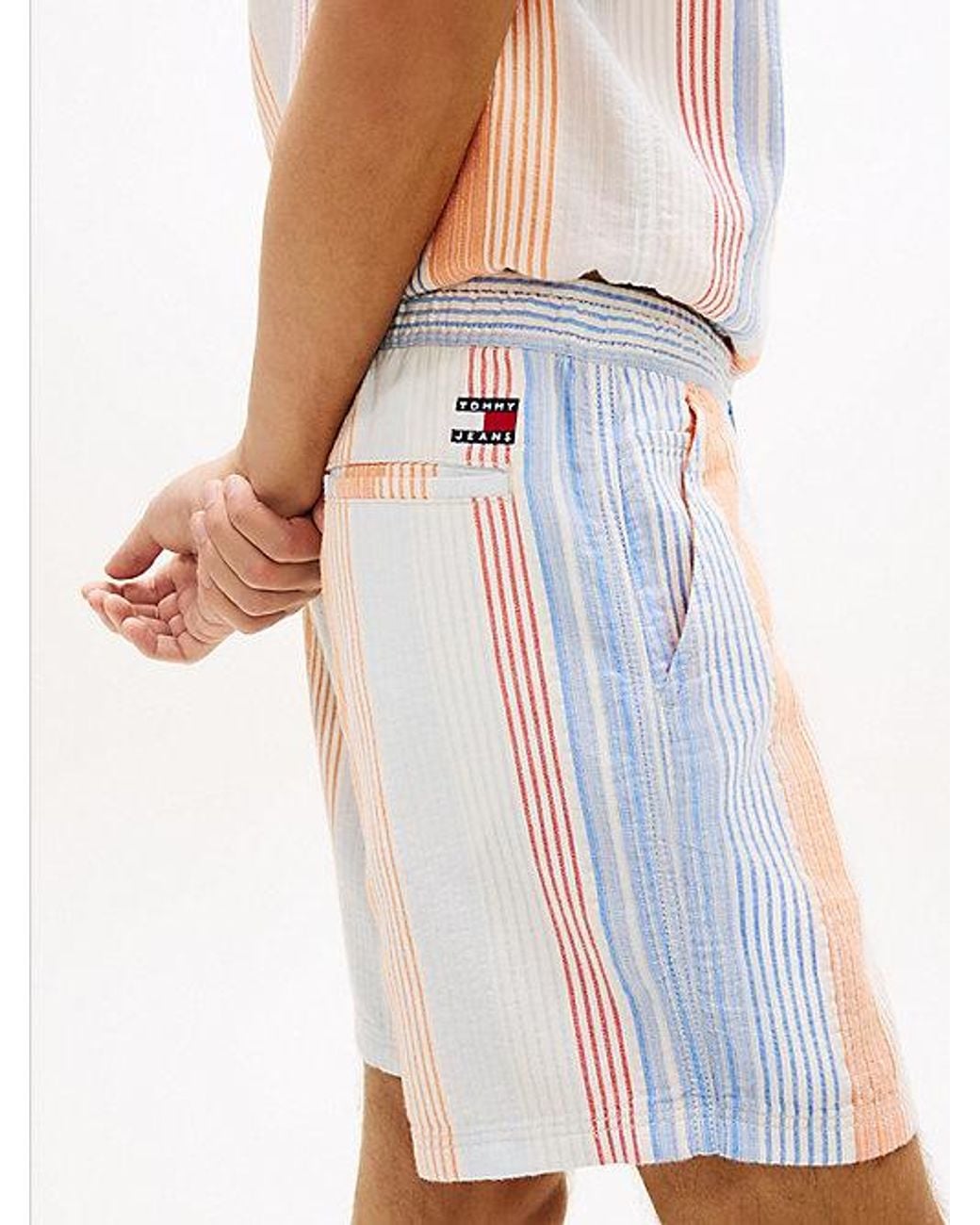 Tommy Hilfiger White Dobby Stripe Relaxed Shorts for men