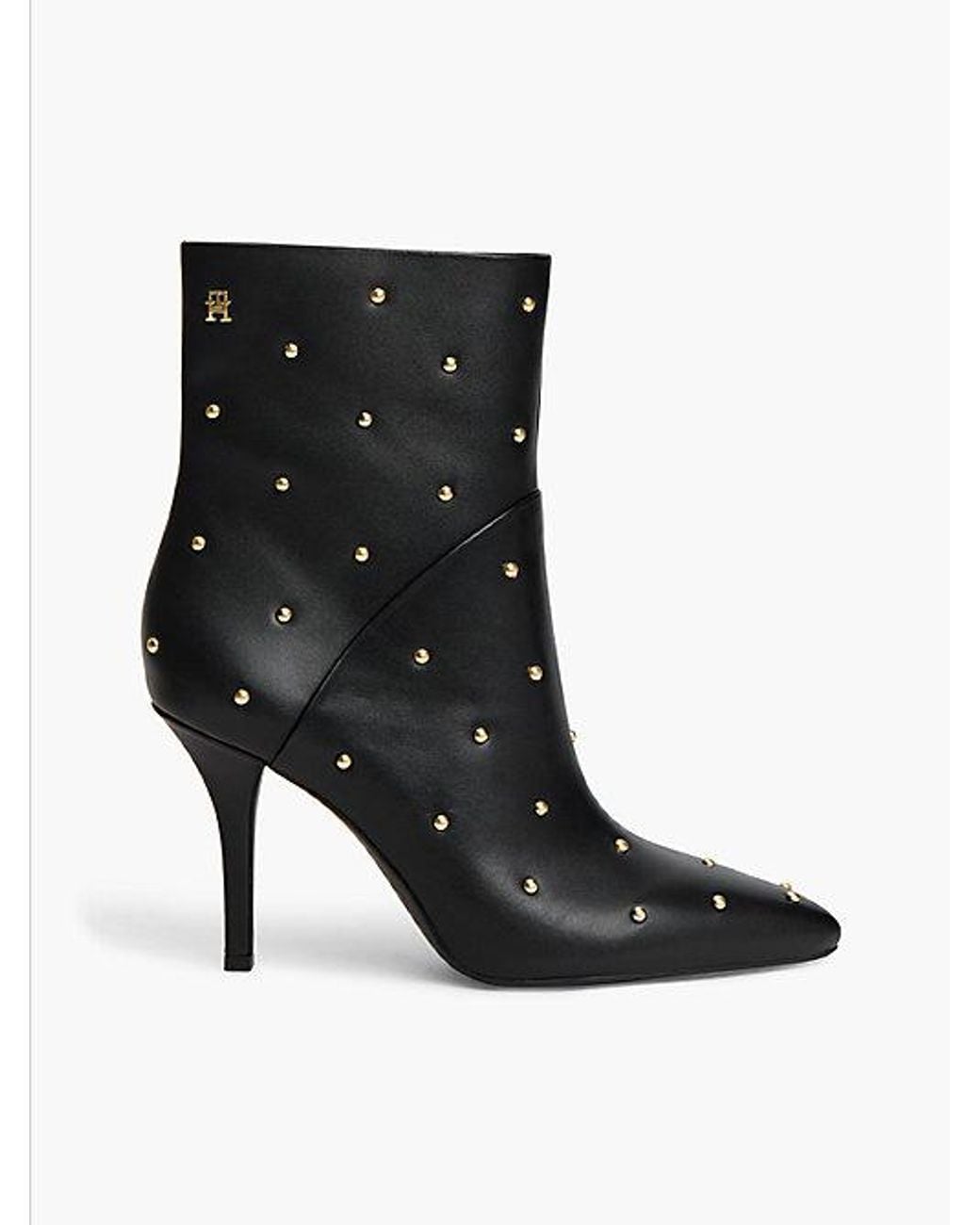 Tommy Hilfiger Black Leather Studded Stiletto Heel Ankle Boots