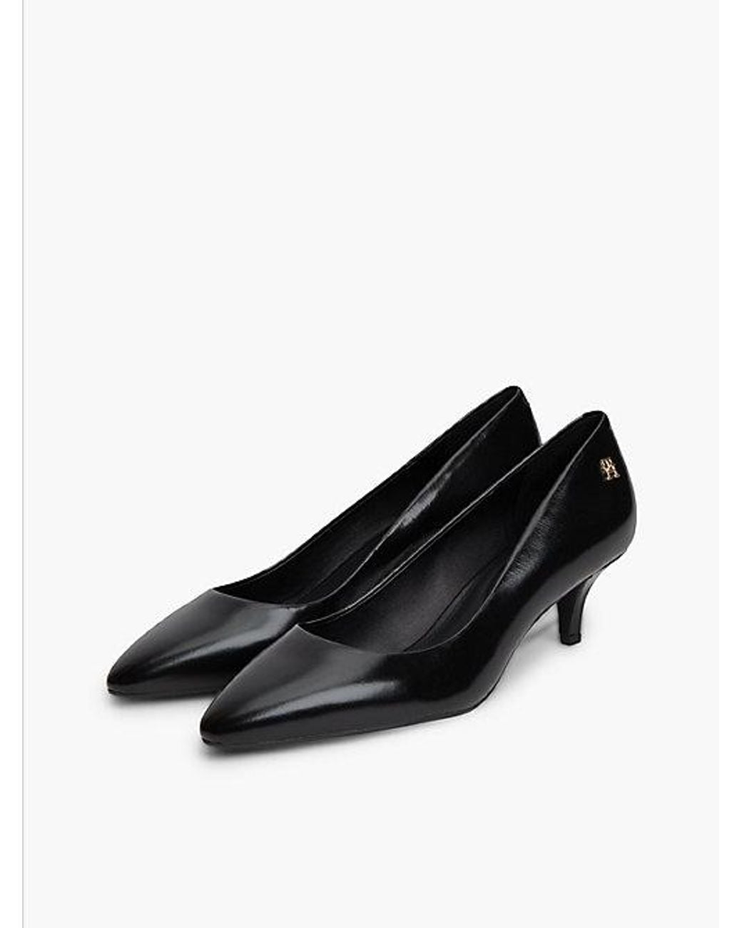 Tommy Hilfiger Black Leather Kitten Heel Court Shoes