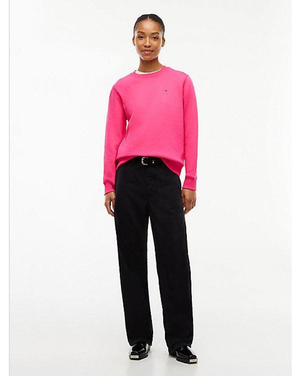 Tommy Hilfiger Pink Flag Embroidery Brushed Fleece Sweatshirt