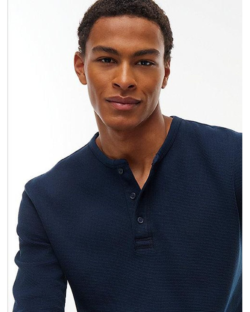 Tommy Hilfiger Blue Tommy Jeans Washed Waffle Knit Henley Long Sleeve T-Shirt for men