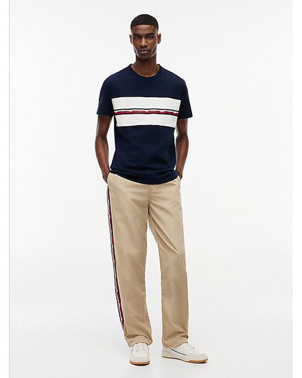 Tommy Hilfiger Blue Global Stripe Tape Peached Jersey T-Shirt for men