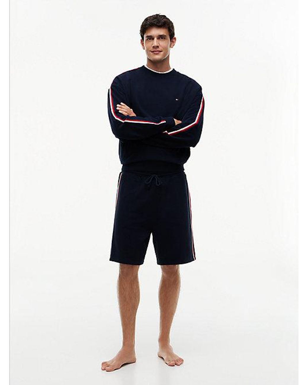 Tommy Hilfiger Black Global Stripe Terry Lounge Shorts for men
