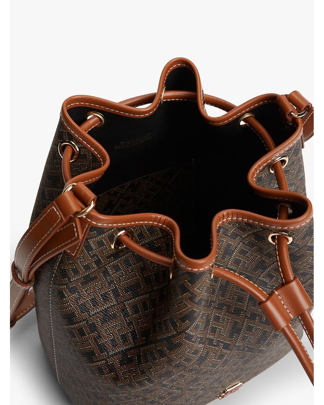 Tommy Hilfiger Brown Th Monoplay Crossbody Drawstring Bucket Bag