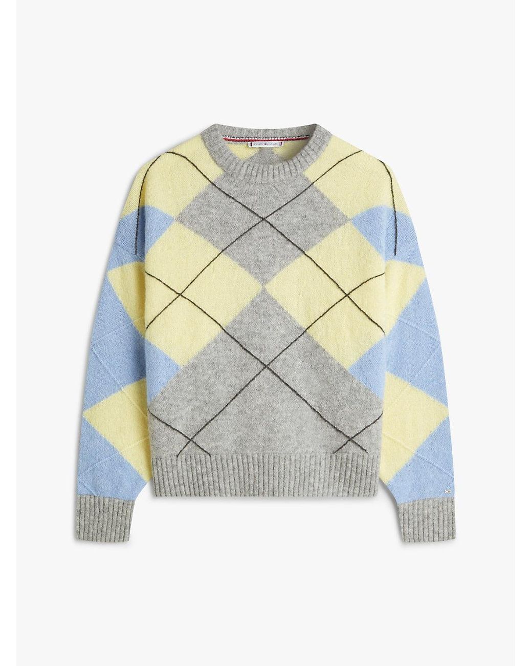 Tommy Hilfiger Gray Argyle Oversized Alpaca Blend Jumper