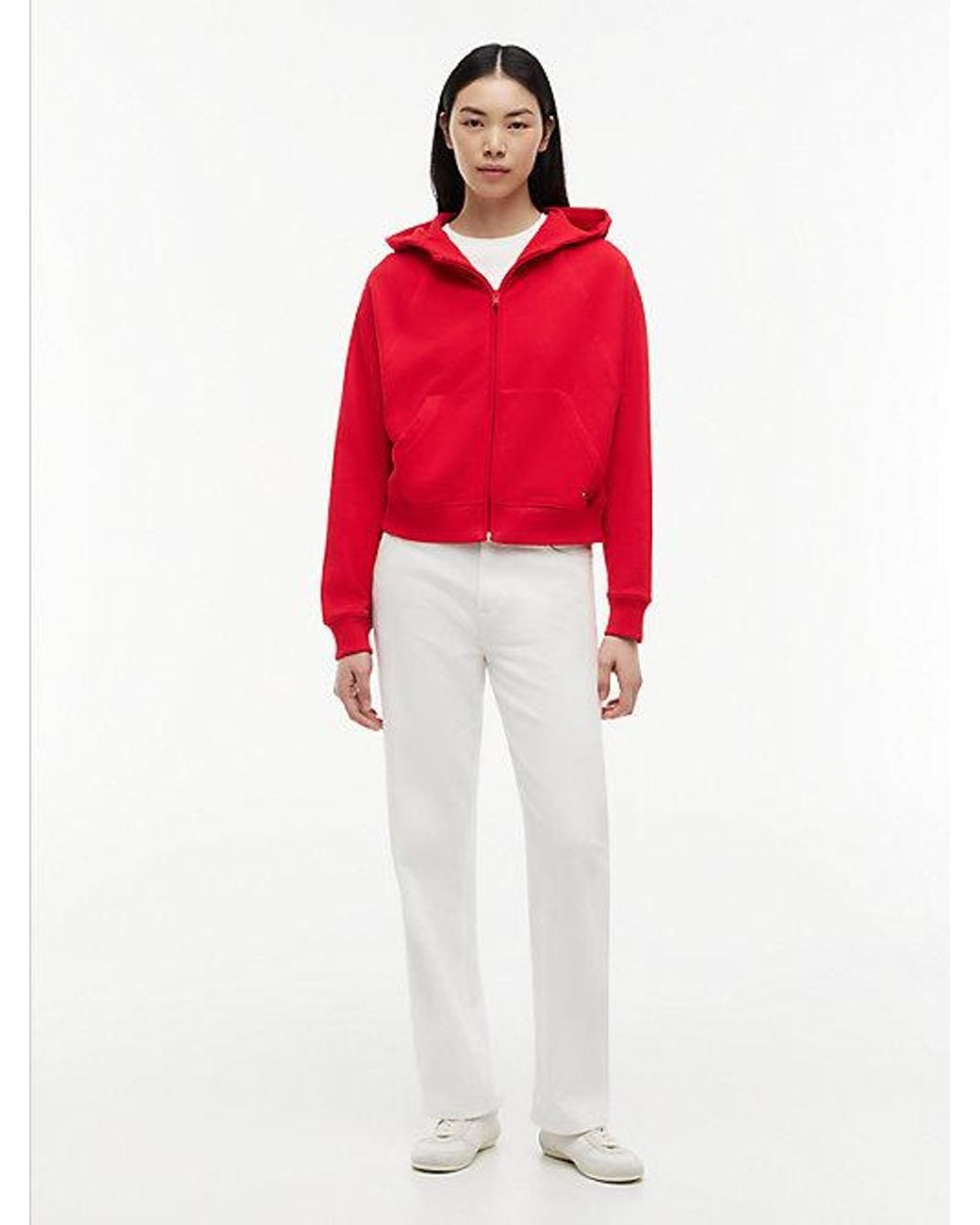 Tommy Hilfiger Red Boxy Sueded Terry Zip-Thru Hoody