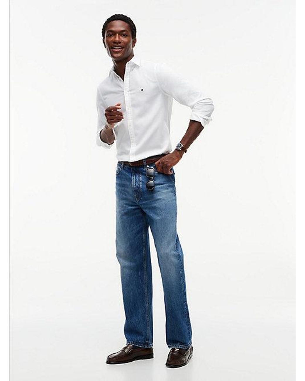 Tommy Hilfiger White Th Flex Slim Fit Dobby Shirt for men