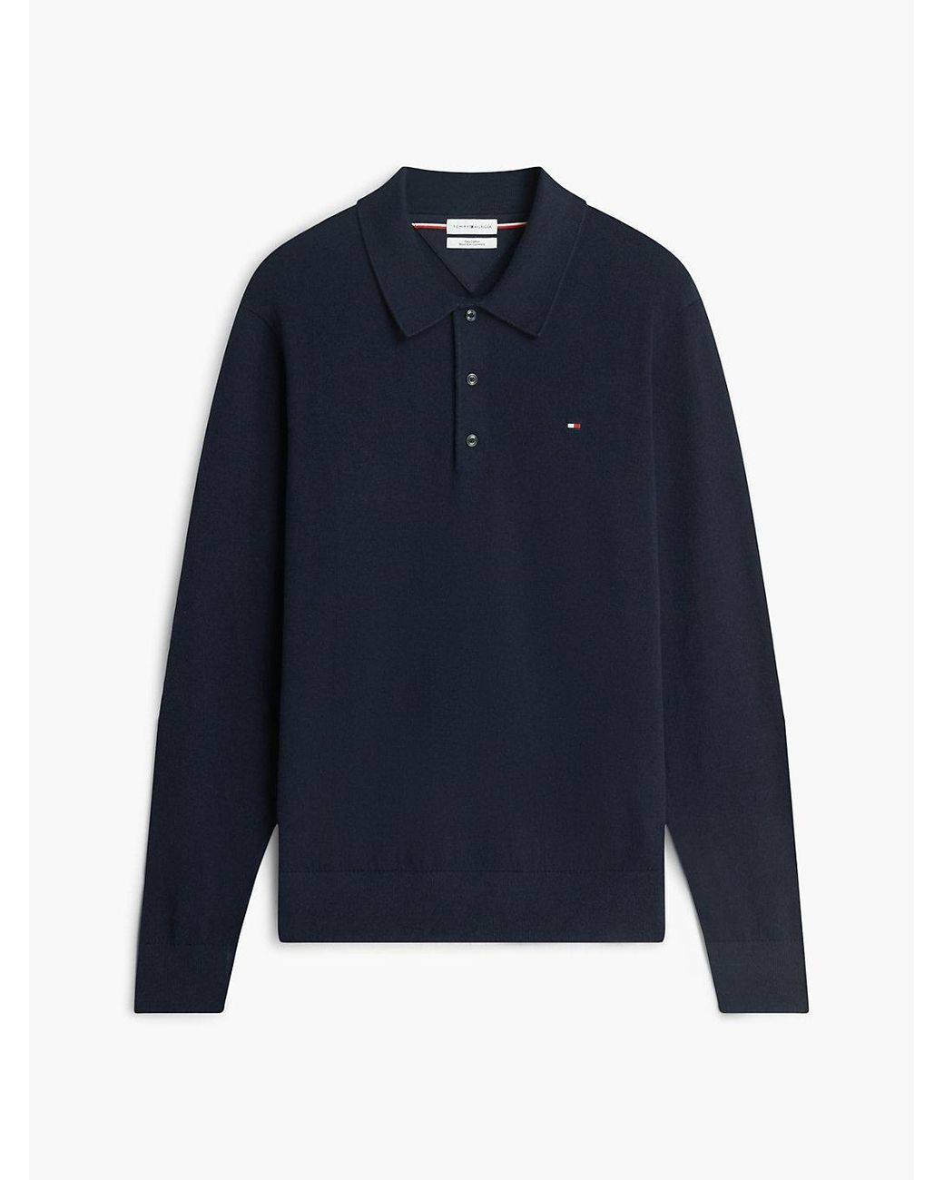 Tommy Hilfiger Blue Cotton Cashmere Long Sleeve Pullover Sweater Polo for men