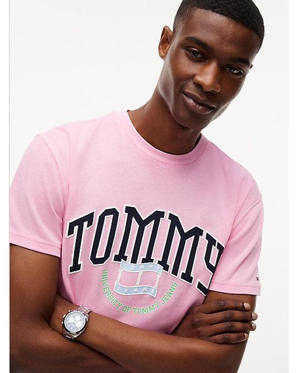 Tommy Hilfiger Pink Tommy Jeans Varsity Logo Jersey T-Shirt for men