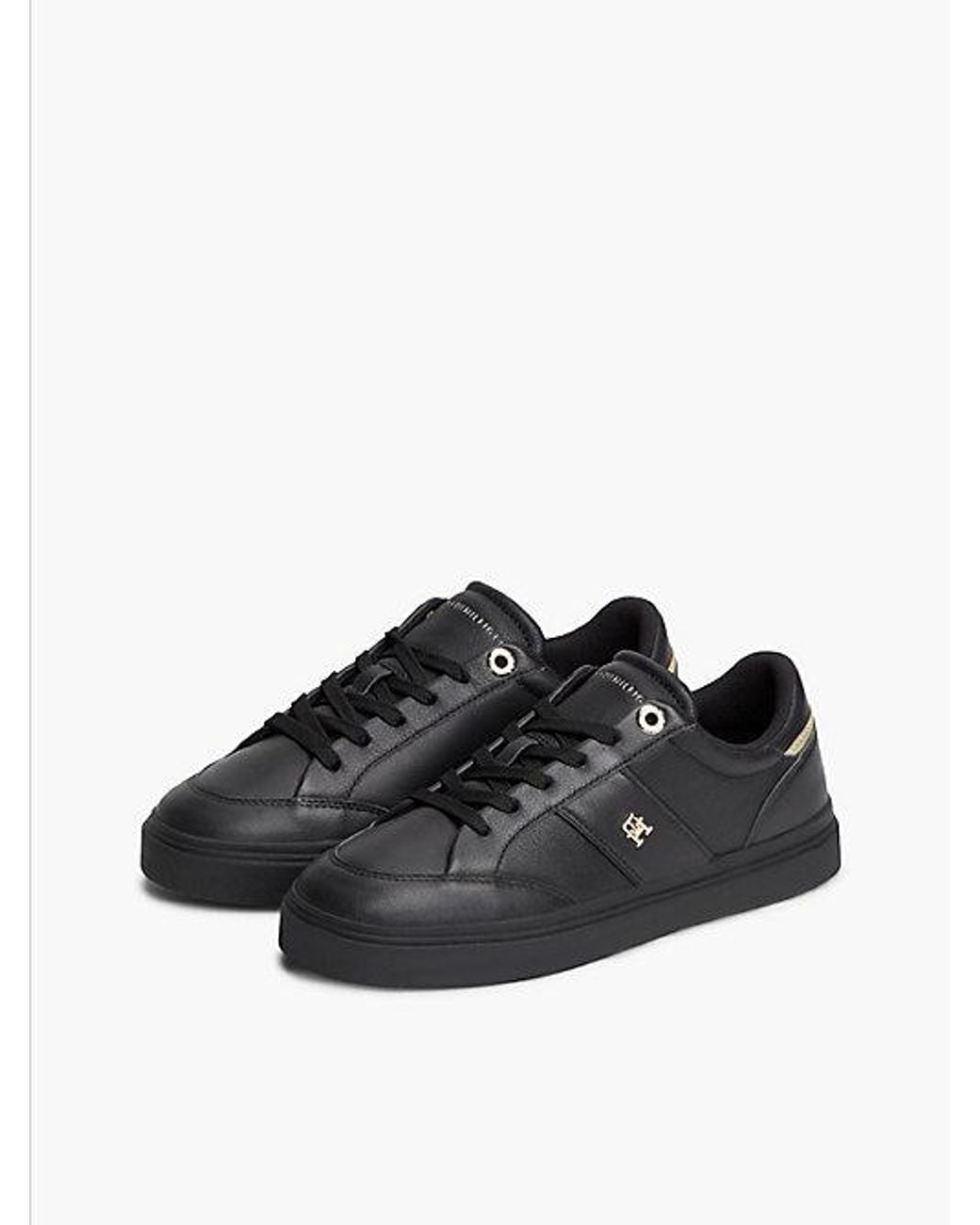 Tommy Hilfiger Black Pebble Grain Leather Cupsole Trainers