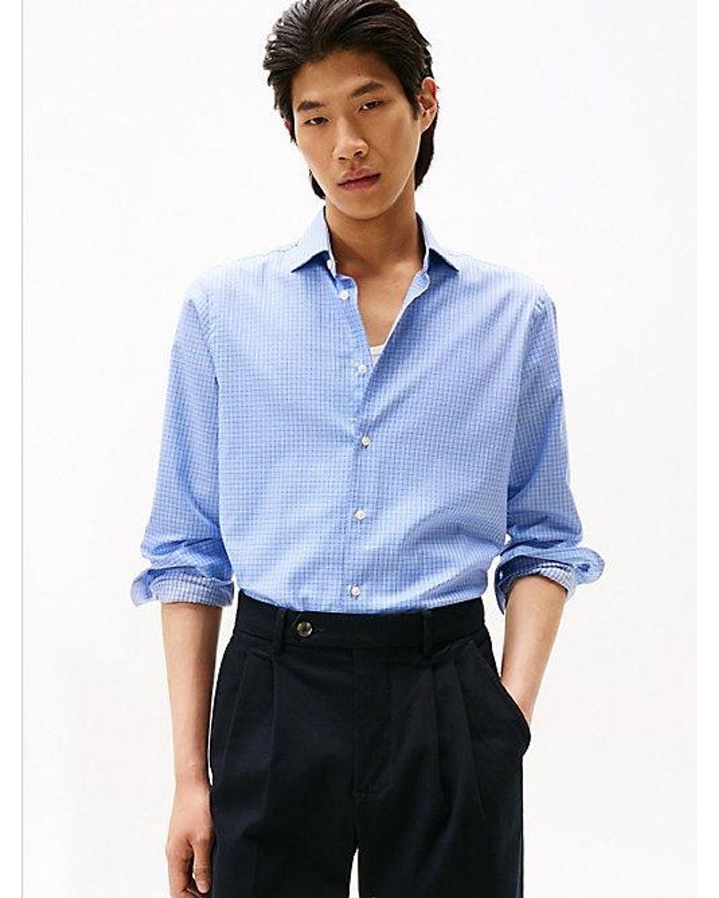 Tommy Hilfiger Blue Smart Casual Slim Fit Check Dobby Shirt for men