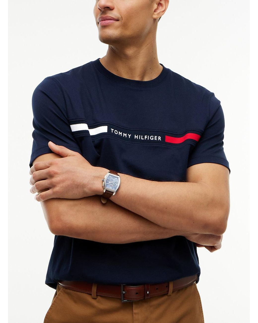 Tommy Hilfiger Blue Logo Embroidery Insert T-Shirt for men