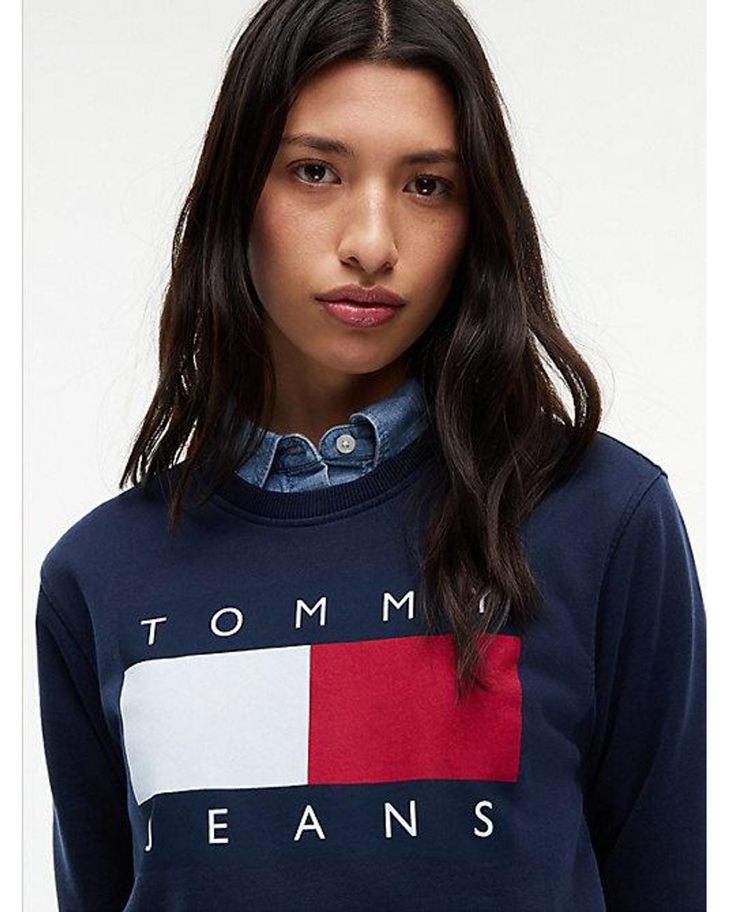 Tommy Hilfiger Blue Tommy Flag Badge Crew Neck Sweatshirt