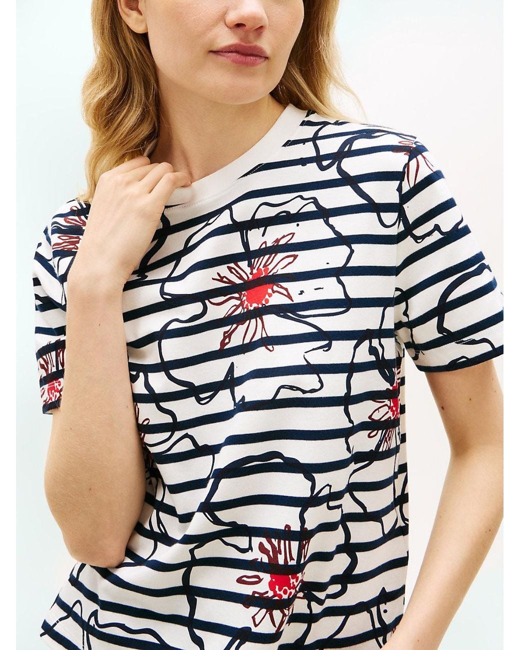 Tommy Hilfiger Blue Floral Graphic Interlock Knit T-Shirt