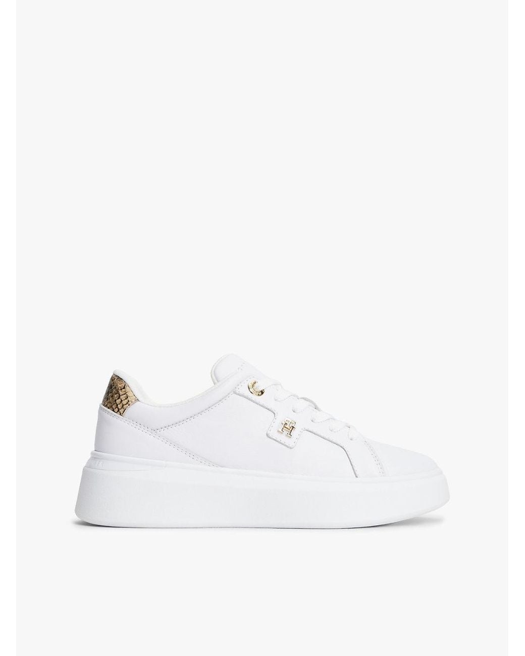 Tommy Hilfiger White Snake Print Heel Leather Platform Trainers