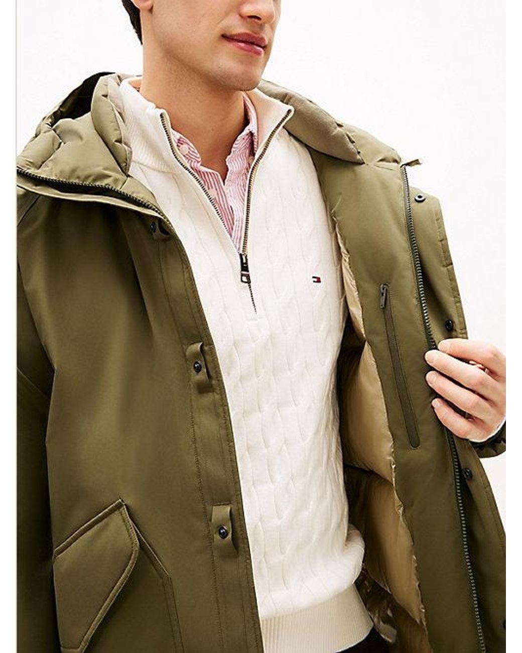 Tommy Hilfiger Green Water Repellent Windproof Down Hooded Parka for men