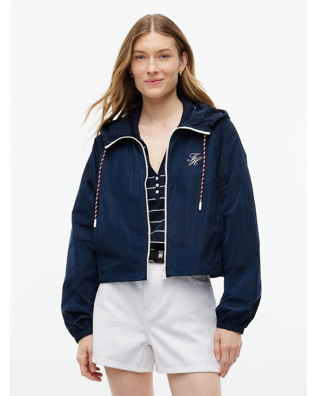 Tommy Hilfiger Blue Logo Water Repellent Hooded Windbreaker