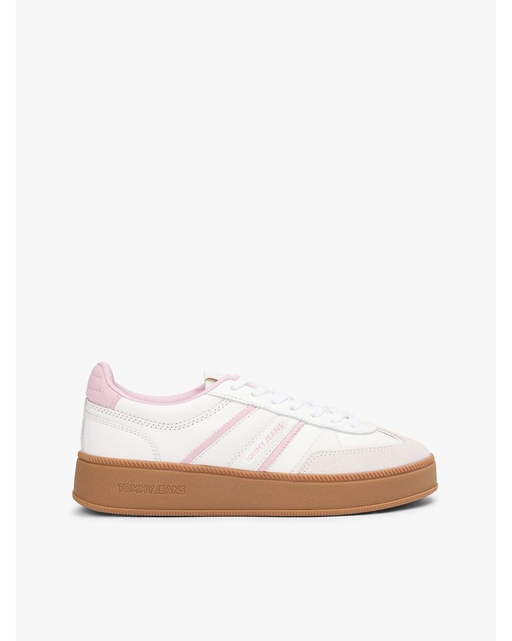 Tommy Hilfiger Natural The Greenwich Leather Mixed Texture Platform Trainers
