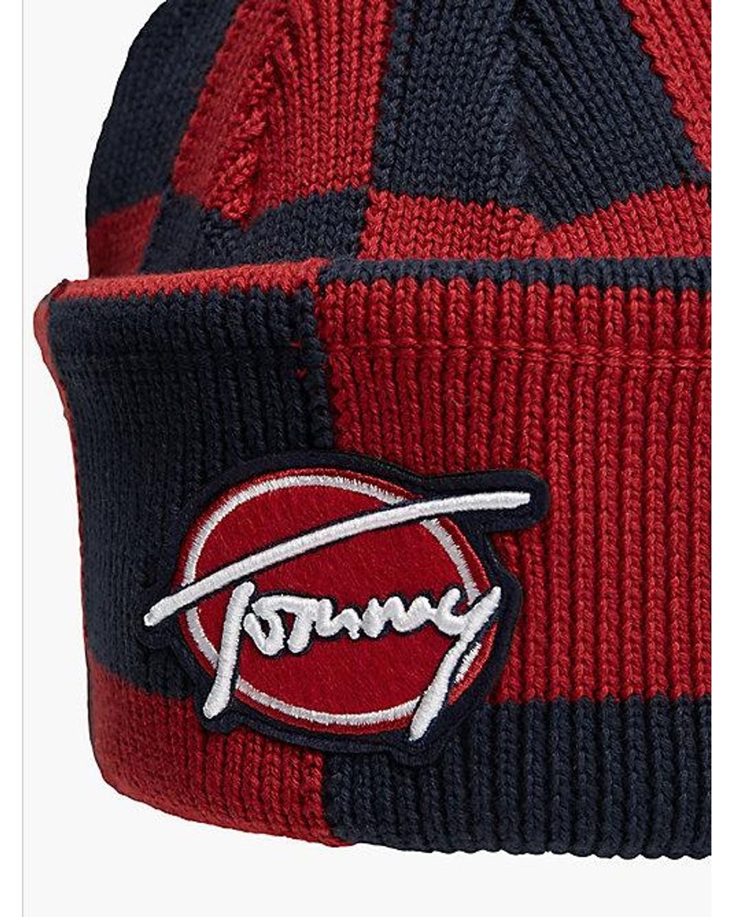 Tommy Hilfiger Red Tommy Jeans Signature Logo Rib Knit Short Beanie for men