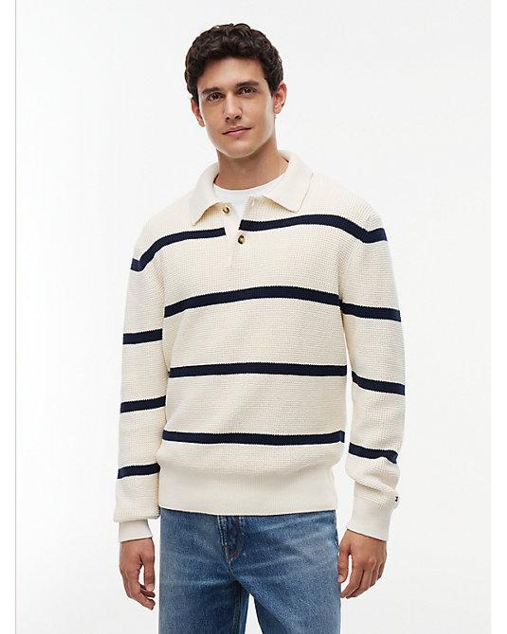 Tommy Hilfiger Natural Waffle Knit Relaxed Rugby Jumper for men