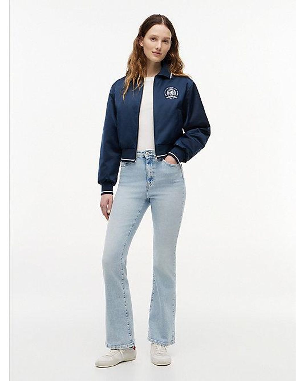 Tommy Hilfiger Blue Back Logo Patch Satin Varsity Jacket