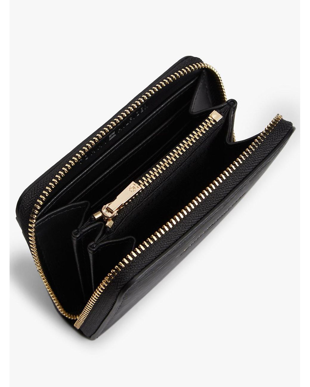 Tommy Hilfiger Black Metallic Logo Zip-Around Textured Wallet