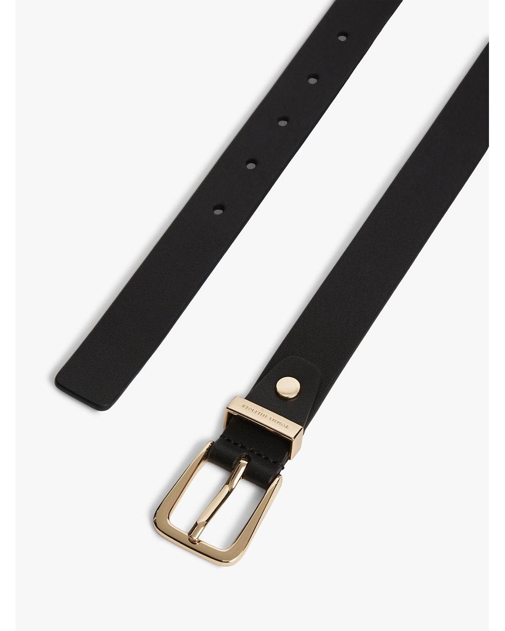 Tommy Hilfiger Black Logo Keeper Rectangular Buckle Leather Belt
