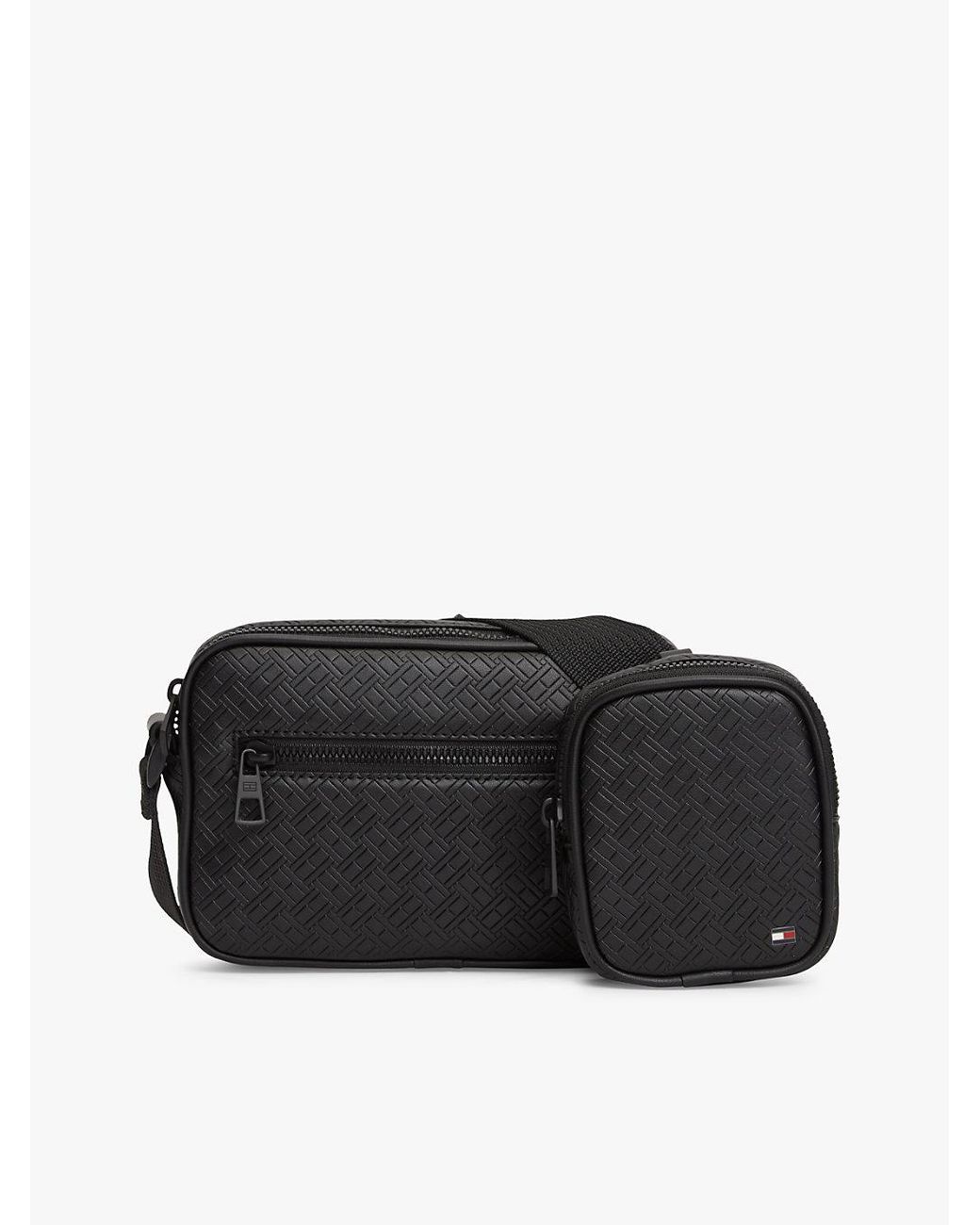 Tommy Hilfiger Black Embossed Flag Modular Crossbody Bag for men