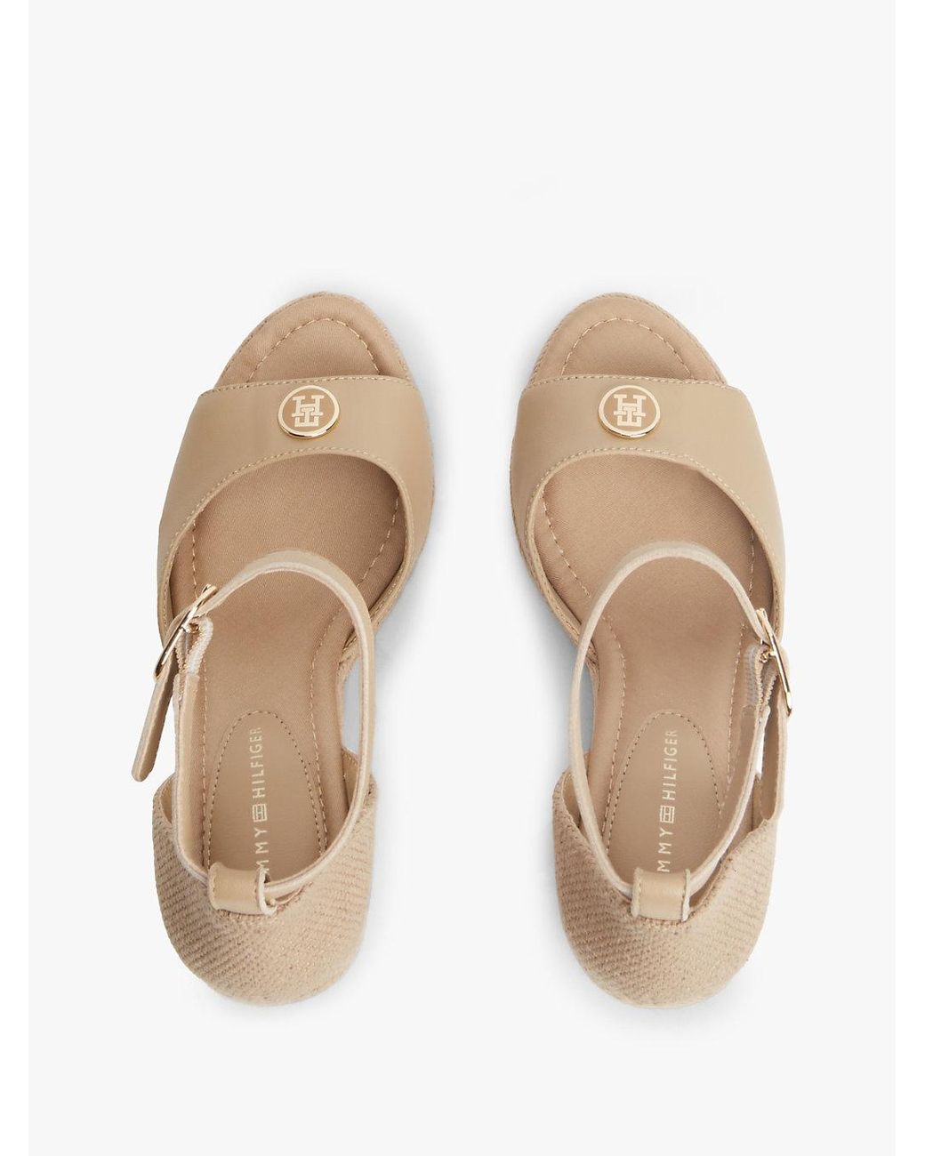 Tommy Hilfiger Natural Logo Plaque Leather Wedge Heel Espadrilles