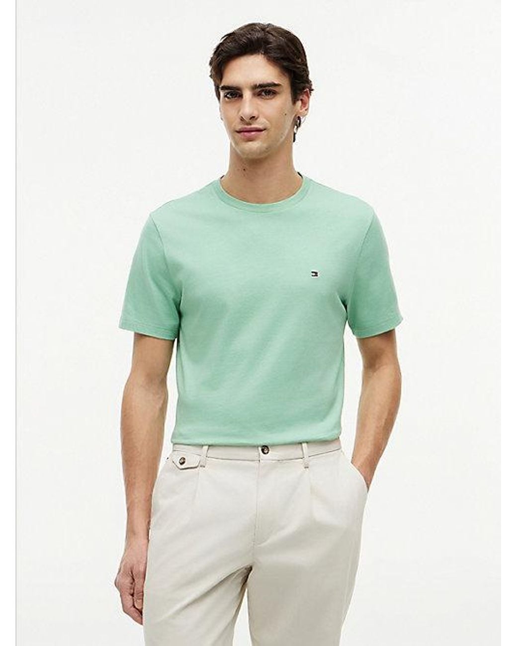Tommy Hilfiger Green Flag Embroidery Crew Neck T-Shirt for men