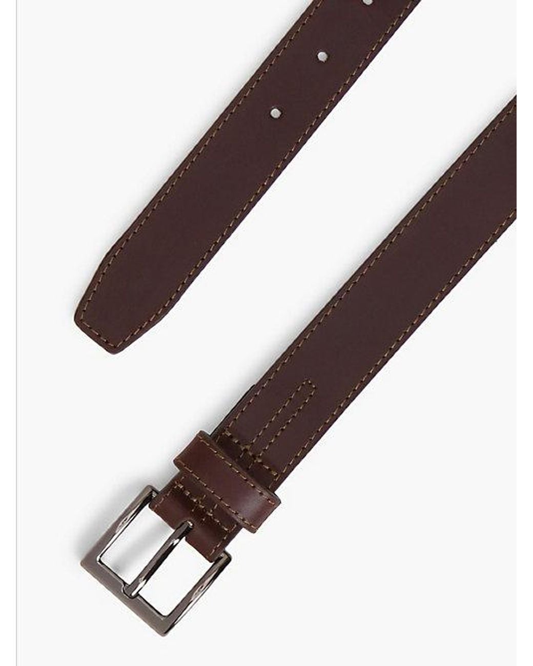 Tommy Hilfiger Brown Topstitch Square Buckle Leather Belt for men