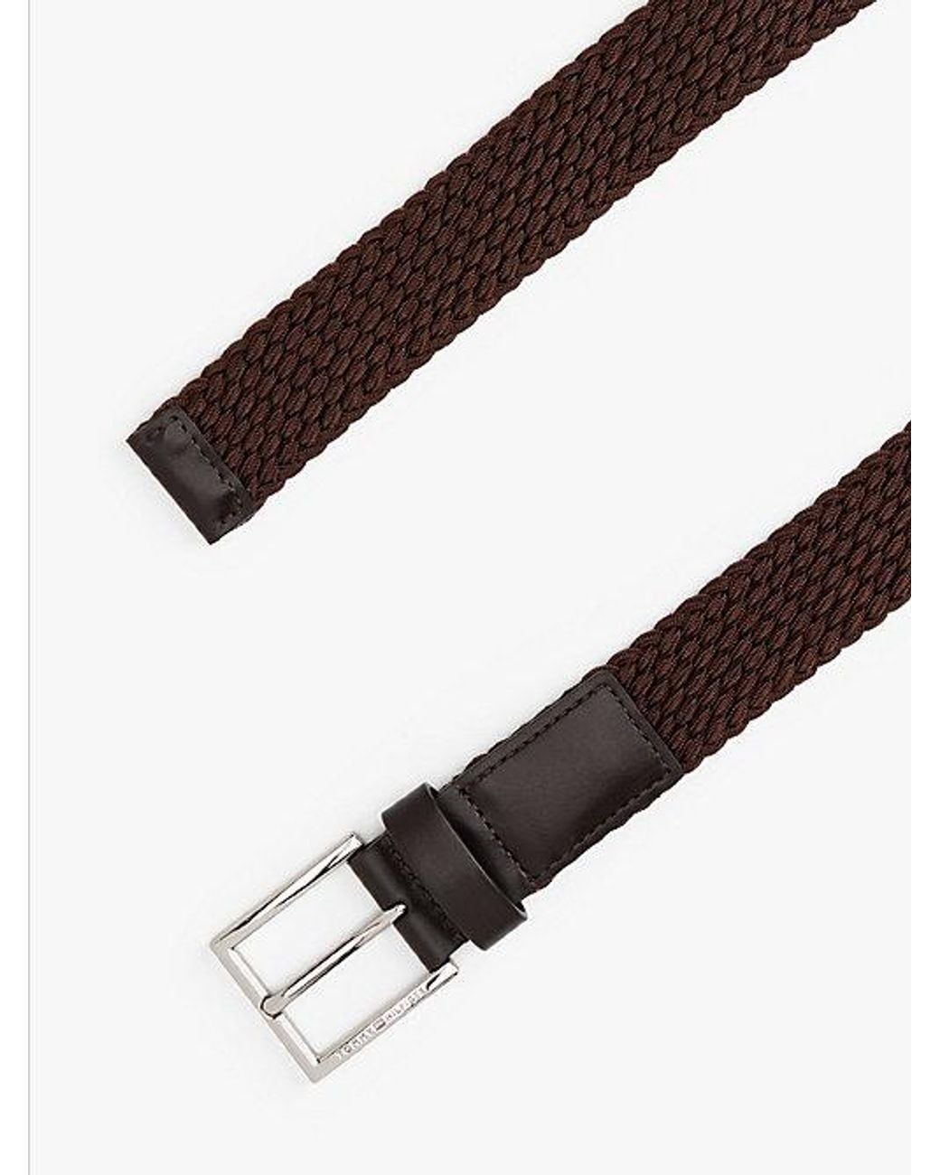 Tommy Hilfiger Brown Woven Leather Webbing Square Buckle Belt for men