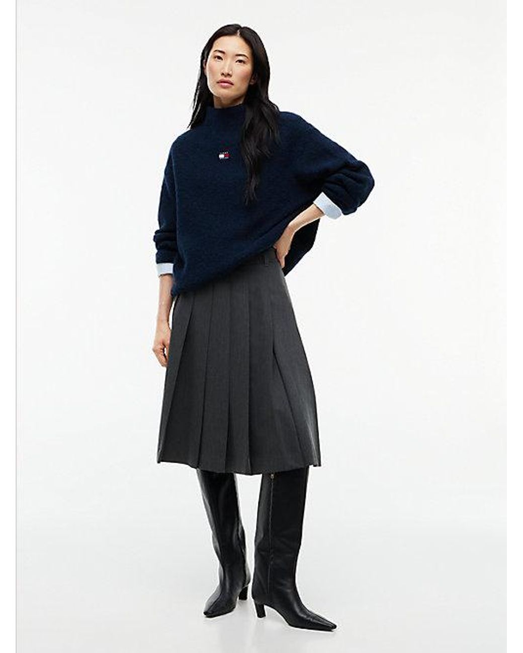 Tommy Hilfiger Blue Tommy Jeans Tommy Badge Mock Neck Jumper With Alpaca