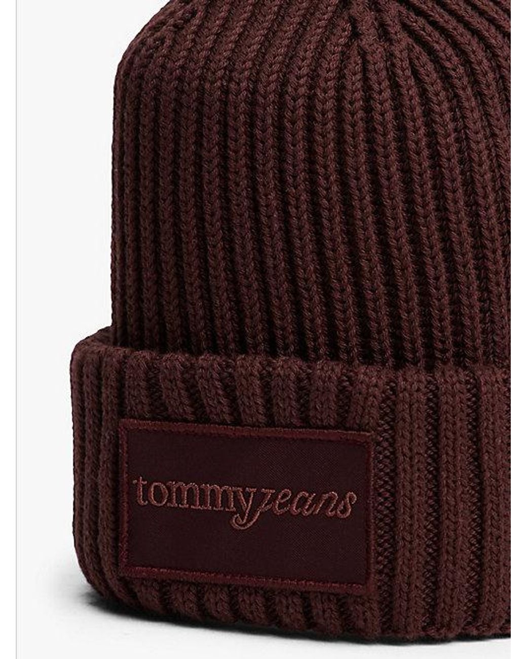 Tommy Hilfiger Red Tonal Logo Patch Rib-knit Beanie