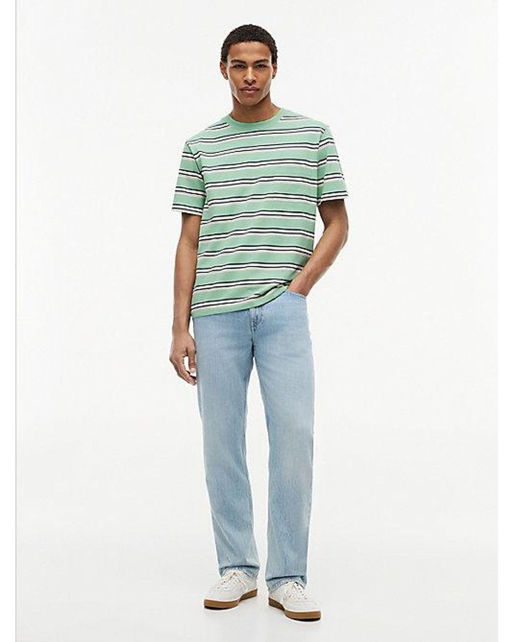 Tommy Hilfiger Green Mixed Stripe Relaxed Jersey T-Shirt for men