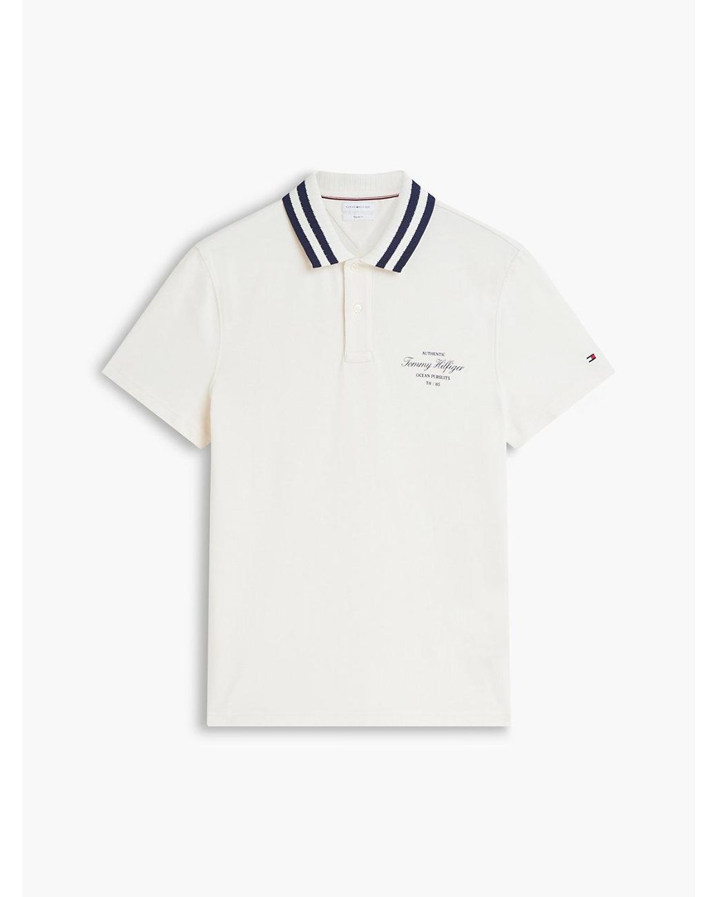 Tommy Hilfiger White Regular Fit Tipped Collar Jersey Polo Shirt for men