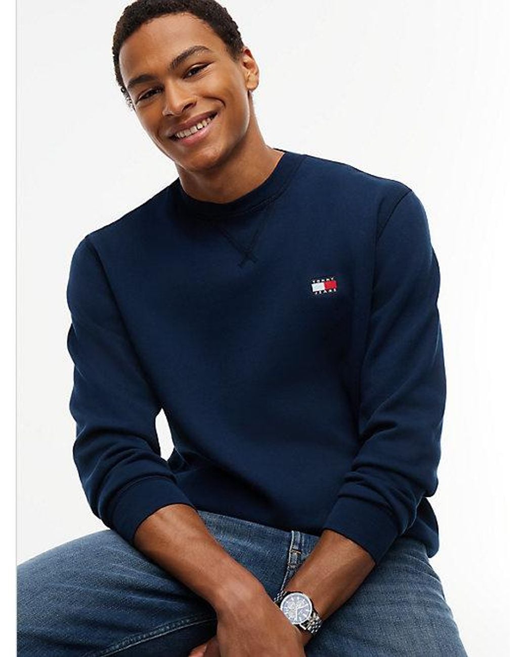 Tommy Hilfiger Blue Badge Fleece Crew Neck Sweatshirt for men