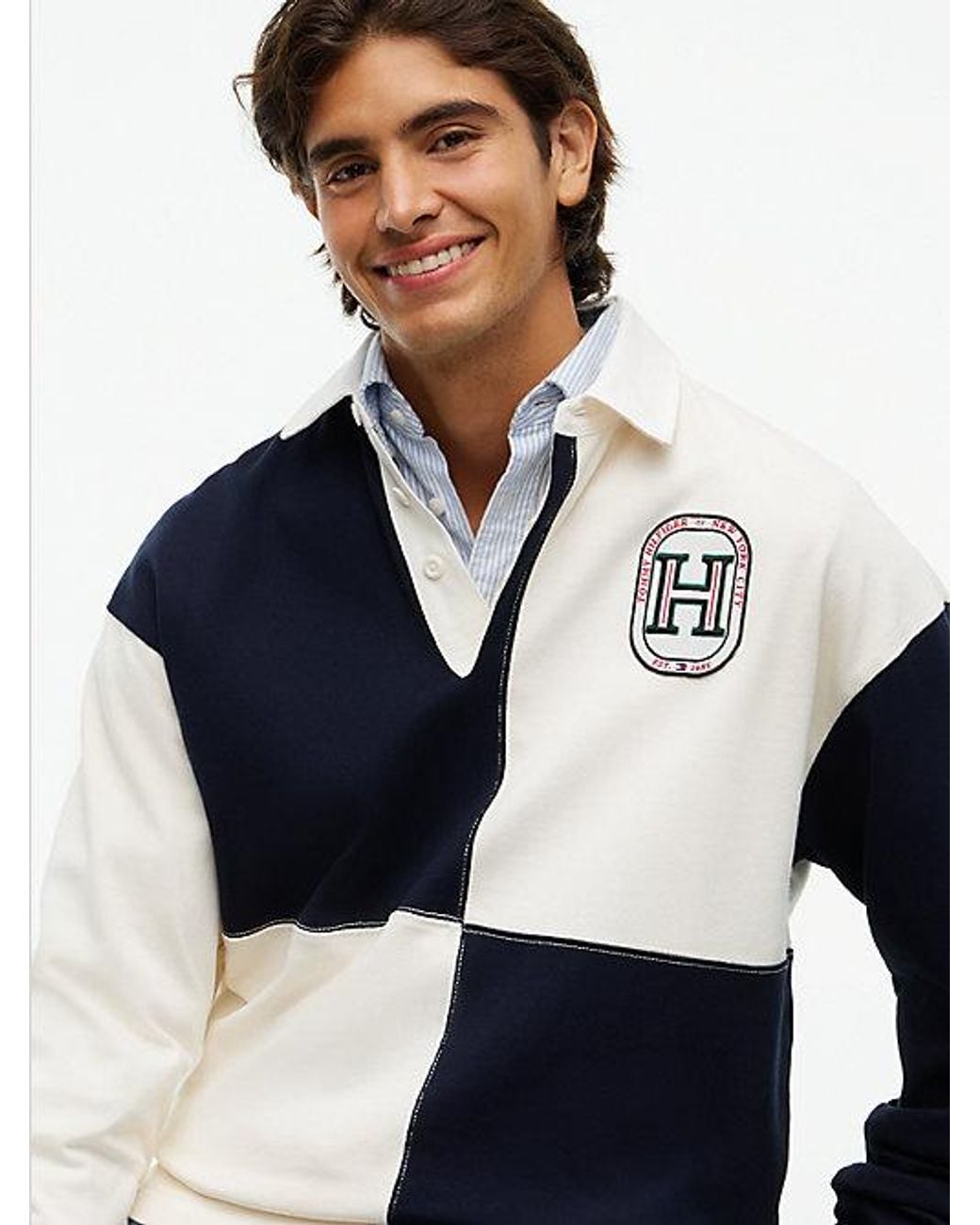 Tommy Hilfiger Blue Varsity Colour Blocked Relaxed Rugby Shirt for men