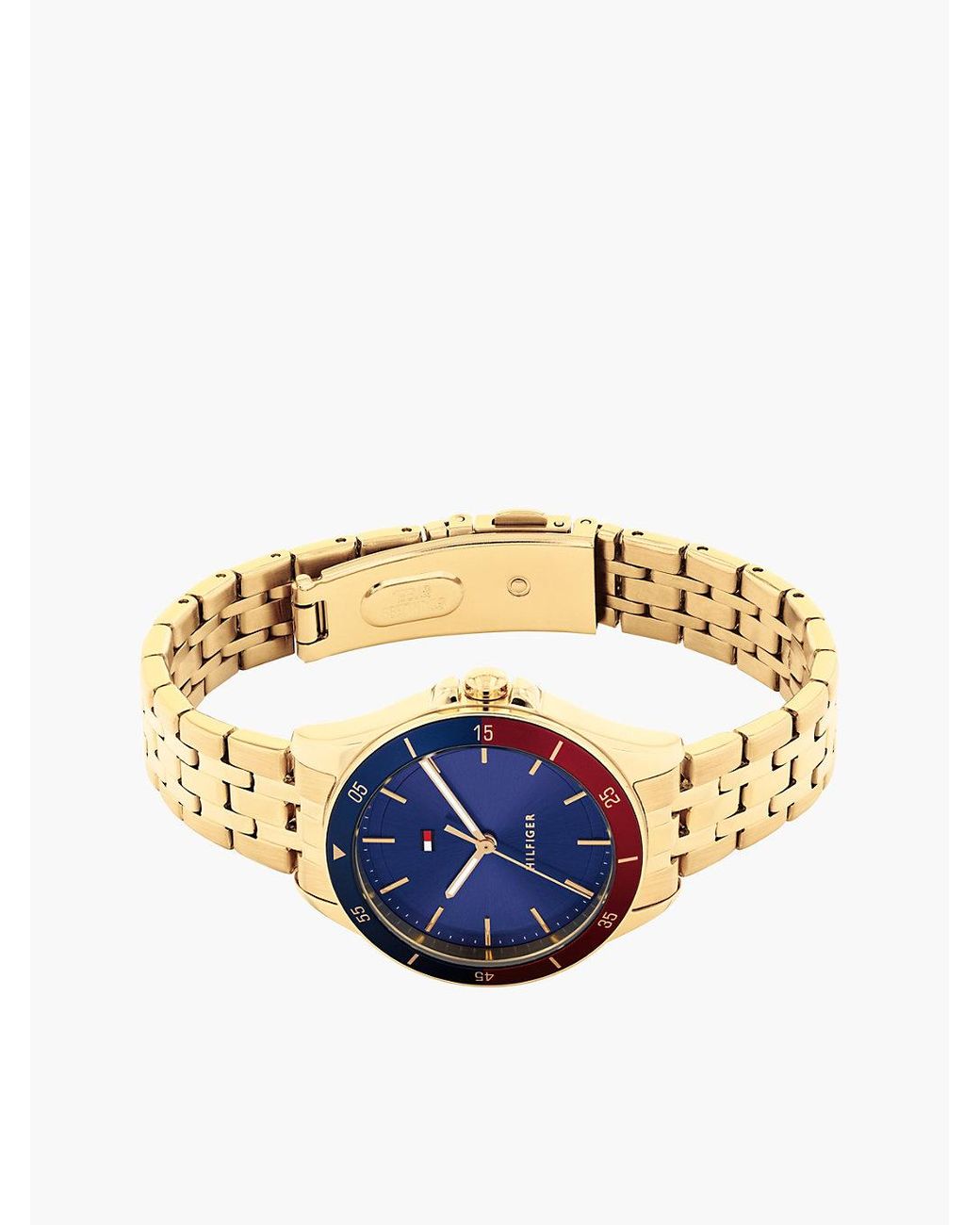 Tommy Hilfiger Blue Signature Bezel-Plated Chain-Link Watch