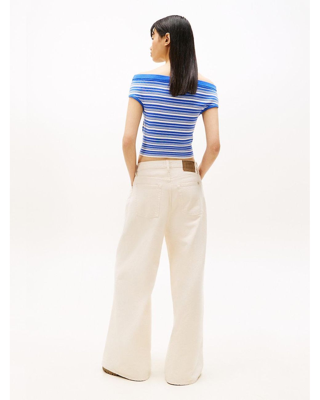 Tommy Hilfiger Blue Stripe Off-the-shoulder Slim Jumper