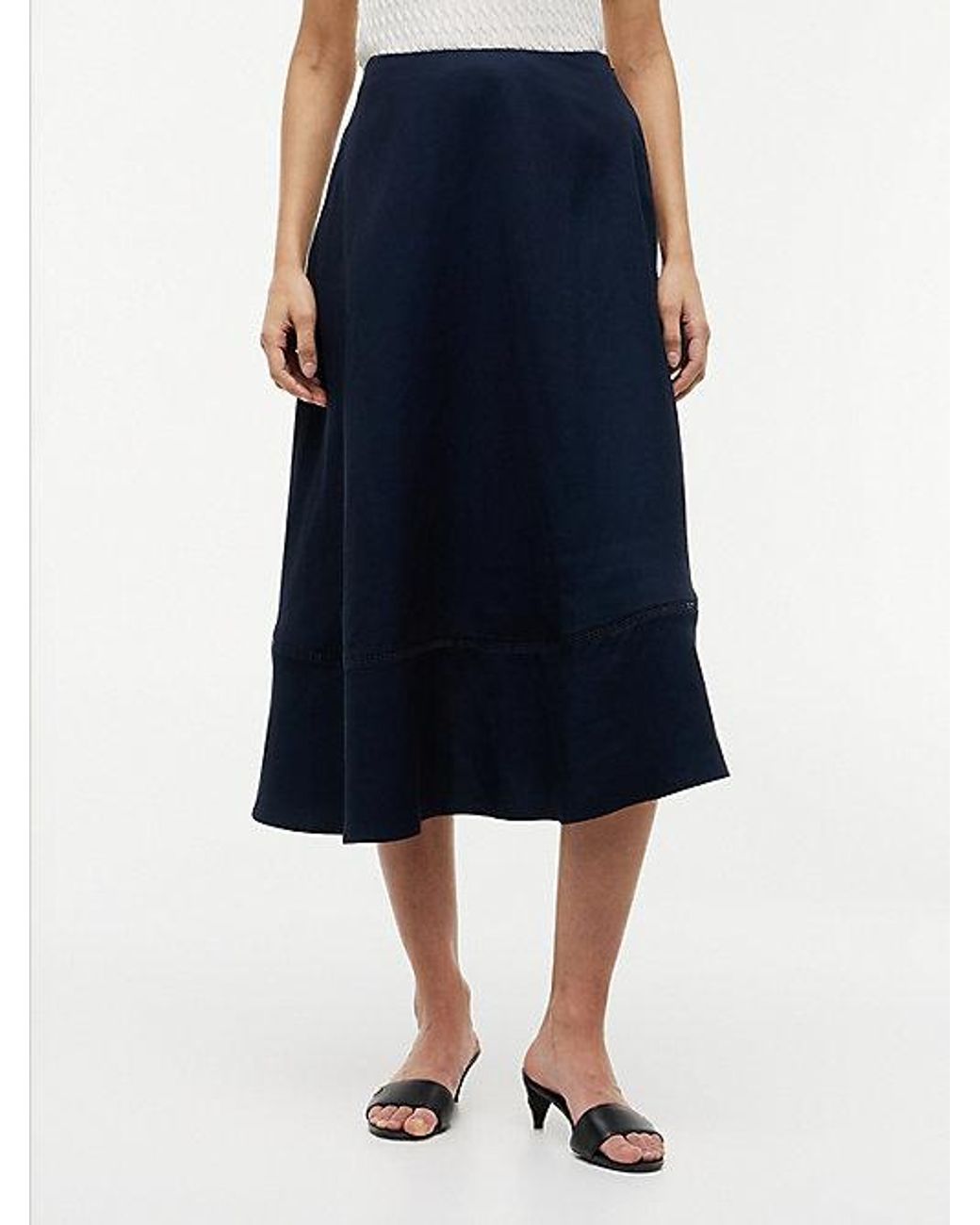 Tommy Hilfiger Blue Logo Flare Midi Skirt With Linen