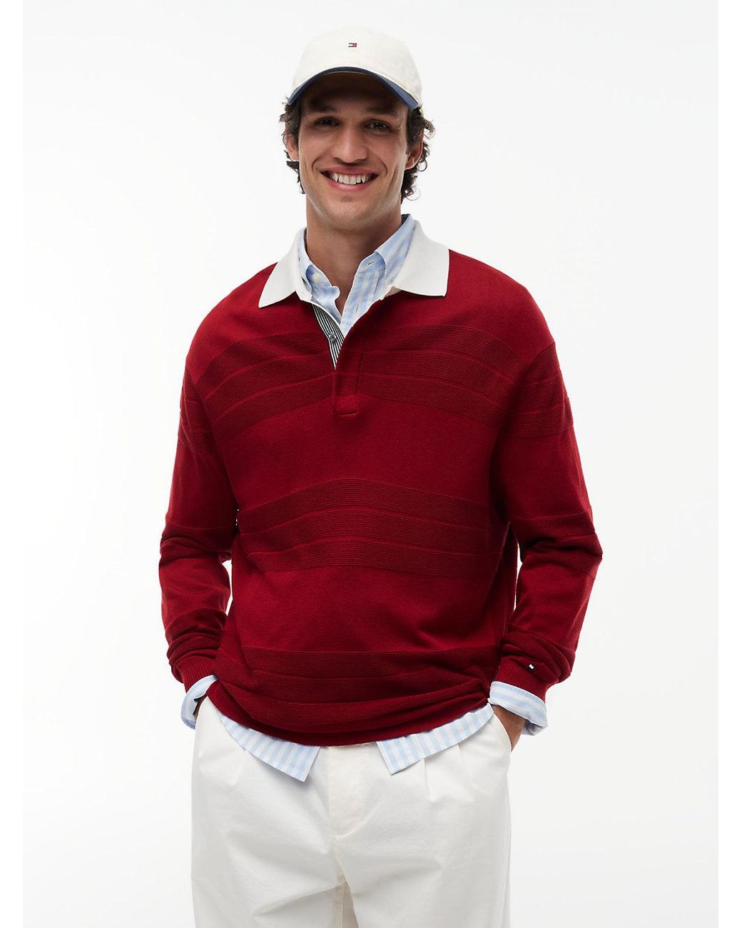 Tommy Hilfiger Red New York Label Relaxed Silk Blend Rugby Shirt for men