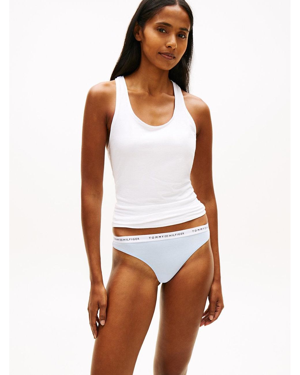 Tommy Hilfiger White Repeat Logo Waistband Thong
