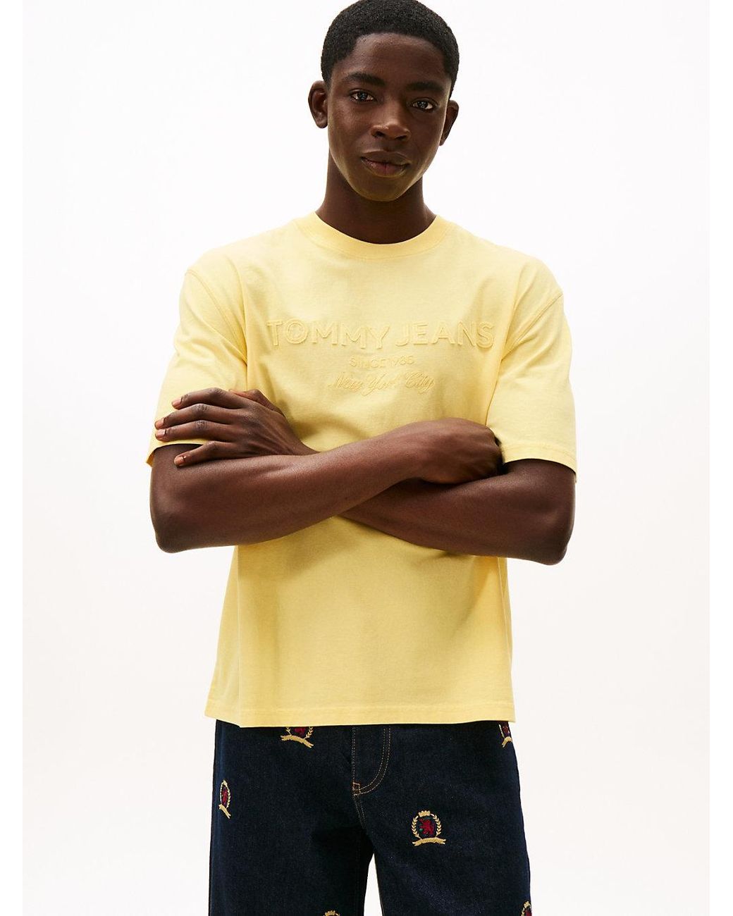 Tommy Hilfiger Natural S Short Sleeve Solid Cotton Graphic T-shirts With Tonal Embroidered Logo for men