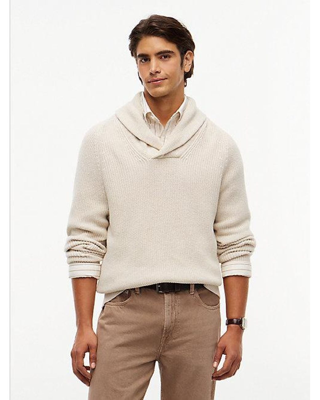 Tommy Hilfiger Natural Shawl Collar Relaxed Rib Knit Jumper for men