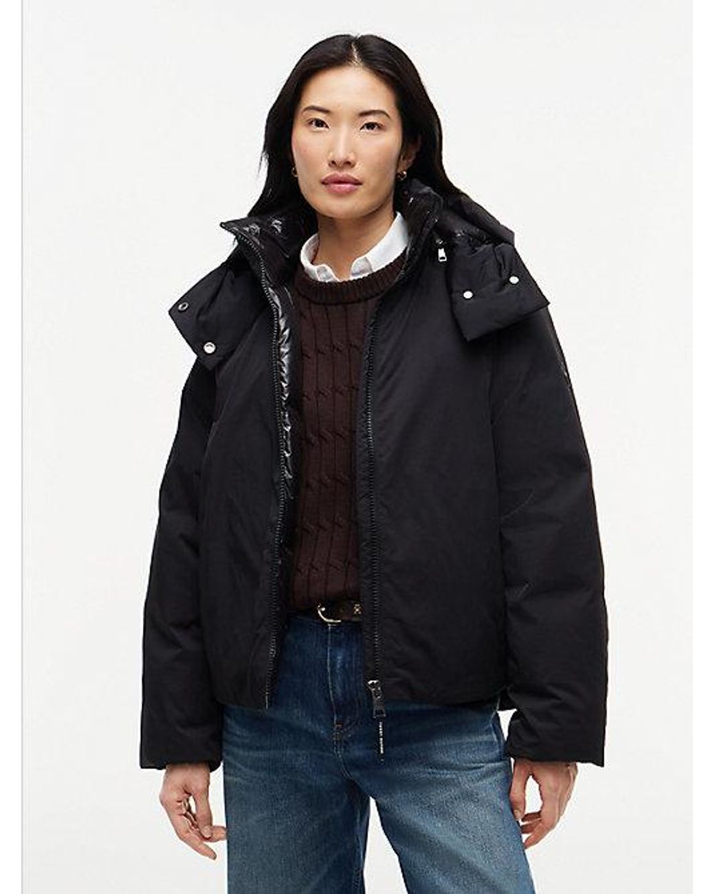 Tommy Hilfiger Black Shiny Water Repellent Down Hooded Parka