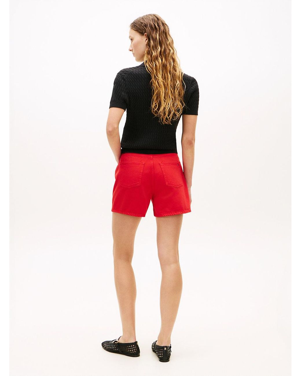 Tommy Hilfiger Red Tone Button High Rise Denim Shorts