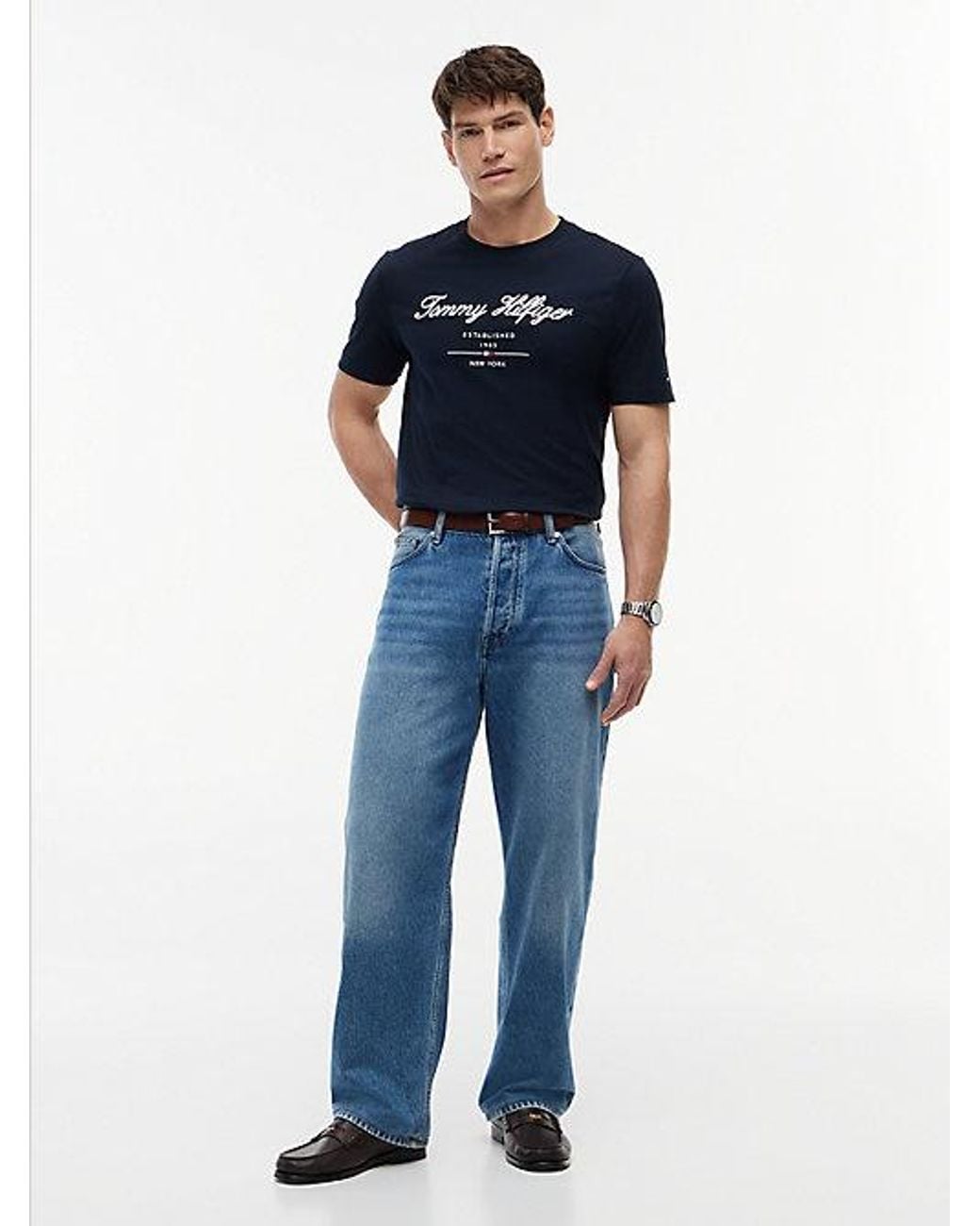 Tommy Hilfiger Blue Textured Logo Jersey T-Shirt for men