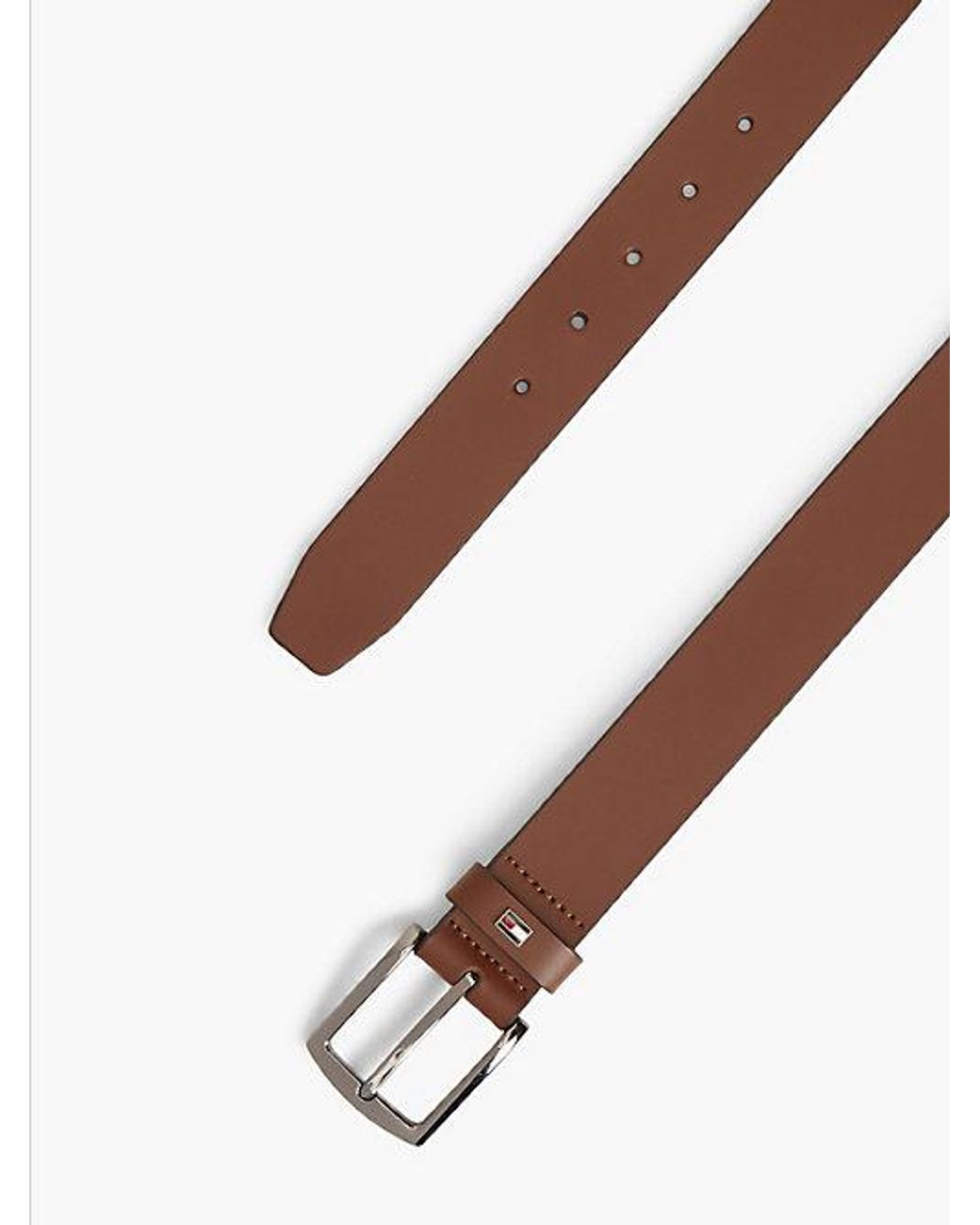 Tommy Hilfiger Brown Denton Leather Enamel Flag Belt for men
